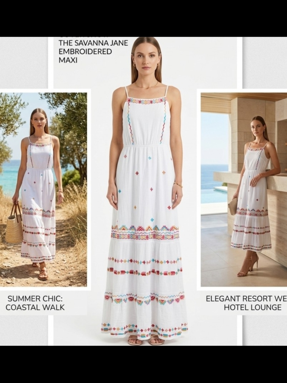 Savanna Jane White Embroidered Boho Maxi Dress Size S